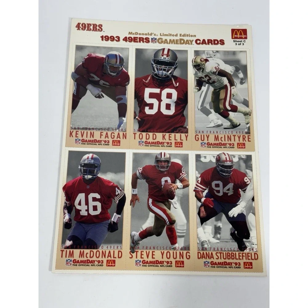 10x McDonald's Limited Edition NFL 1993 S Francisco 49ers GameDay Football cards